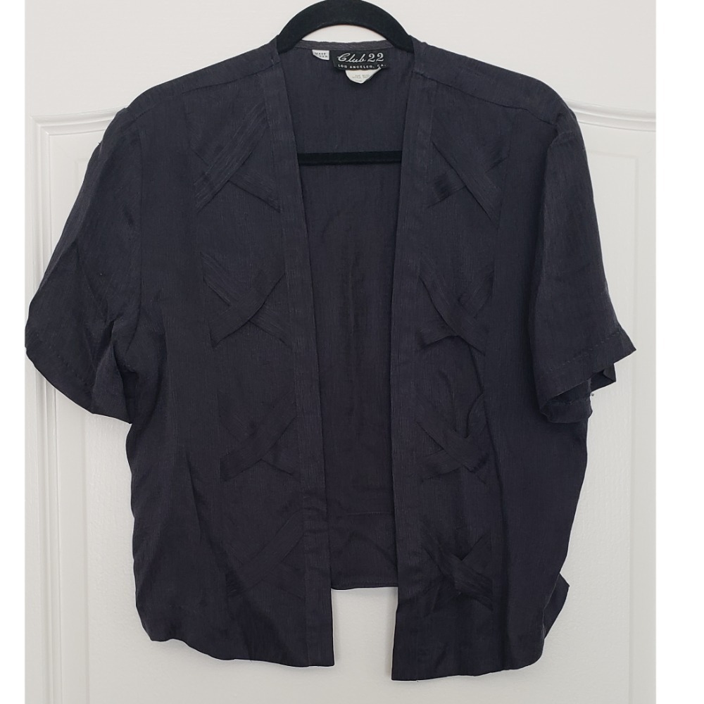 Vintage Club 22 Short Sleeve Open Front Black Blazer Sz 12‎ Y2K Preppy Festival